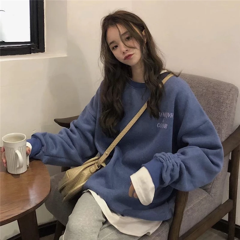 

Korean Style Loose Oversized College Style Long-Sleeved Vintage Letter Print Pullover Harajuku Sweatshirt